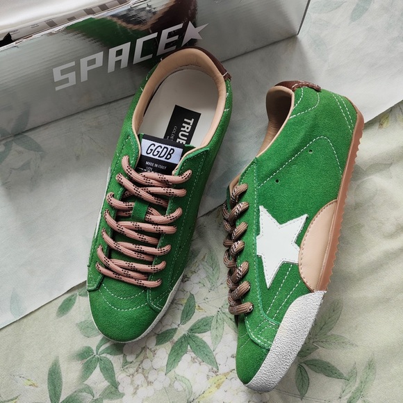 Golden Goose Other - Golden Goose Green Suede Sneakers with White Star & Tan Accents